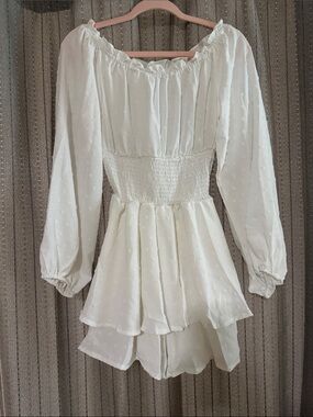 White Smocked Waist Off-Shoulder Romper
